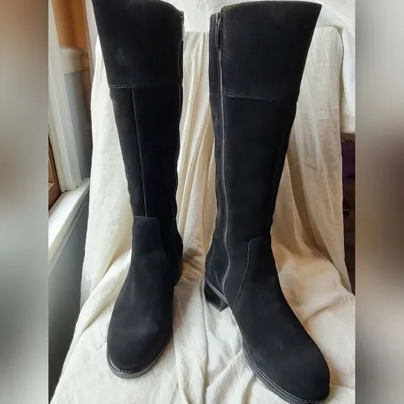 NWT La Canadienne Black Suede Riding Boots Women’s 6W – Quiet Luxury Waterproof - Picture 3 of 10